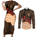 GWS Giants ANZAC Day Couples Matching Short Sleeve Bodycon Dress and Long Sleeve Button Shirt Indigenous Dot Art with Poppy Flower Tribute
