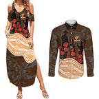 GWS Giants ANZAC Day Couples Matching Summer Maxi Dress and Long Sleeve Button Shirt Indigenous Dot Art with Poppy Flower Tribute