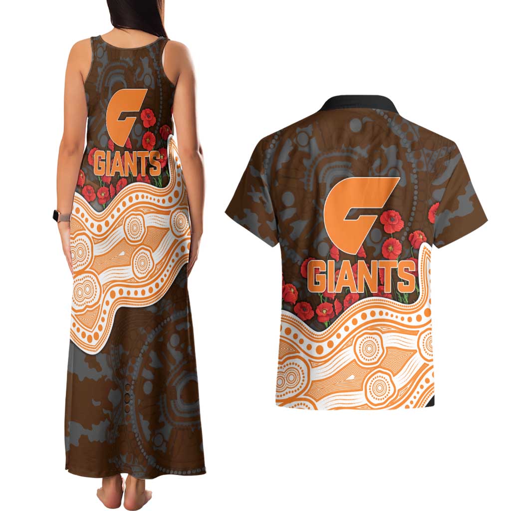 GWS Giants ANZAC Day Couples Matching Tank Maxi Dress and Hawaiian Shirt Indigenous Dot Art with Poppy Flower Tribute