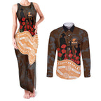 GWS Giants ANZAC Day Couples Matching Tank Maxi Dress and Long Sleeve Button Shirt Indigenous Dot Art with Poppy Flower Tribute