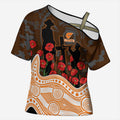 GWS Giants ANZAC Day Cross Shoulder Shirt Indigenous Dot Art with Poppy Flower Tribute