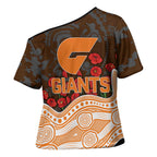 GWS Giants ANZAC Day Cross Shoulder Shirt Indigenous Dot Art with Poppy Flower Tribute