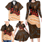 GWS Giants ANZAC Day Family Matching Long Sleeve Bodycon Dress and Hawaiian Shirt Indigenous Dot Art with Poppy Flower Tribute
