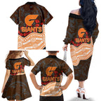 GWS Giants ANZAC Day Family Matching Off The Shoulder Long Sleeve Dress and Hawaiian Shirt Indigenous Dot Art with Poppy Flower Tribute