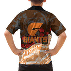GWS Giants ANZAC Day Family Matching Off Shoulder Maxi Dress and Hawaiian Shirt Indigenous Dot Art with Poppy Flower Tribute