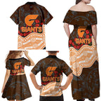 GWS Giants ANZAC Day Family Matching Off Shoulder Maxi Dress and Hawaiian Shirt Indigenous Dot Art with Poppy Flower Tribute