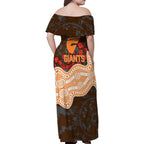 GWS Giants ANZAC Day Family Matching Off Shoulder Maxi Dress and Hawaiian Shirt Indigenous Dot Art with Poppy Flower Tribute