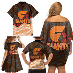 GWS Giants ANZAC Day Family Matching Off Shoulder Short Dress and Hawaiian Shirt Indigenous Dot Art with Poppy Flower Tribute