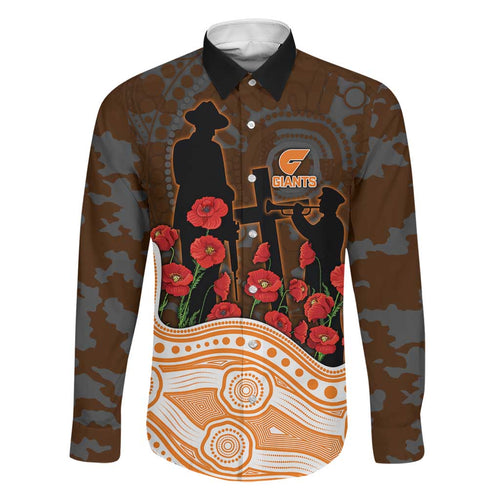 GWS Giants ANZAC Day Family Matching Off Shoulder Short Dress and Hawaiian Shirt Indigenous Dot Art with Poppy Flower Tribute