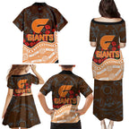GWS Giants ANZAC Day Family Matching Puletasi and Hawaiian Shirt Indigenous Dot Art with Poppy Flower Tribute