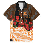 GWS Giants ANZAC Day Family Matching Puletasi and Hawaiian Shirt Indigenous Dot Art with Poppy Flower Tribute