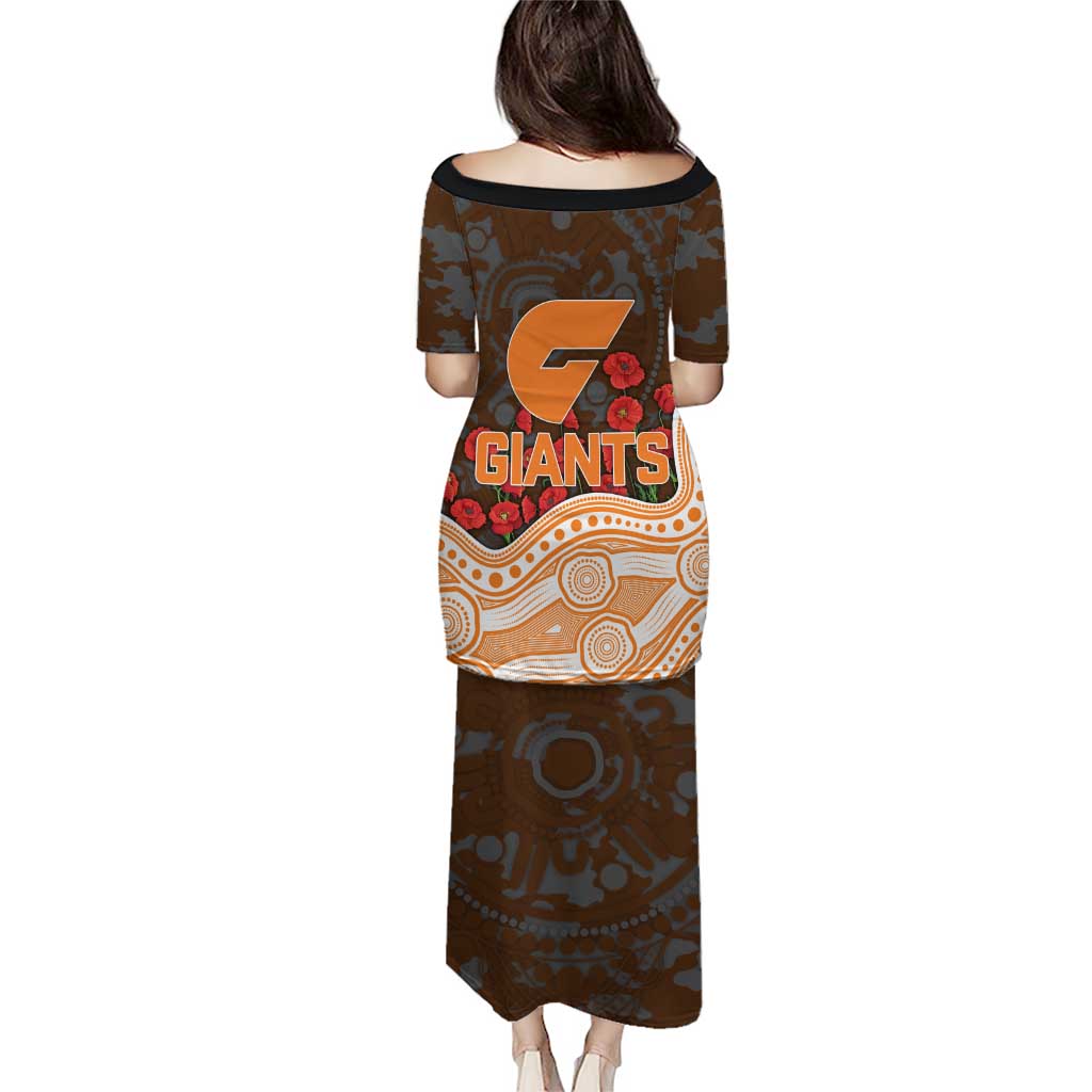GWS Giants ANZAC Day Family Matching Puletasi and Hawaiian Shirt Indigenous Dot Art with Poppy Flower Tribute