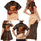 GWS Giants ANZAC Day Family Matching Short Sleeve Bodycon Dress and Hawaiian Shirt Indigenous Dot Art with Poppy Flower Tribute