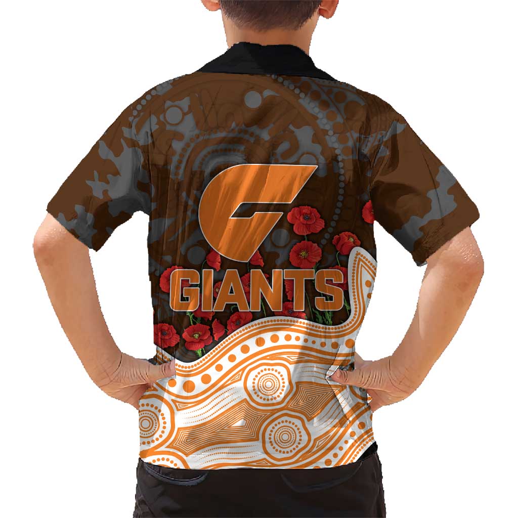 GWS Giants ANZAC Day Family Matching Summer Maxi Dress and Hawaiian Shirt Indigenous Dot Art with Poppy Flower Tribute
