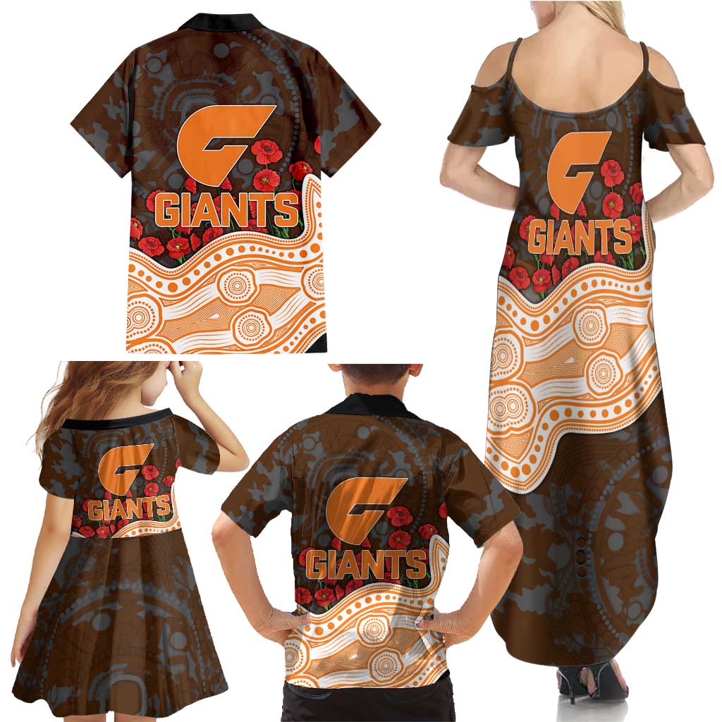 GWS Giants ANZAC Day Family Matching Summer Maxi Dress and Hawaiian Shirt Indigenous Dot Art with Poppy Flower Tribute