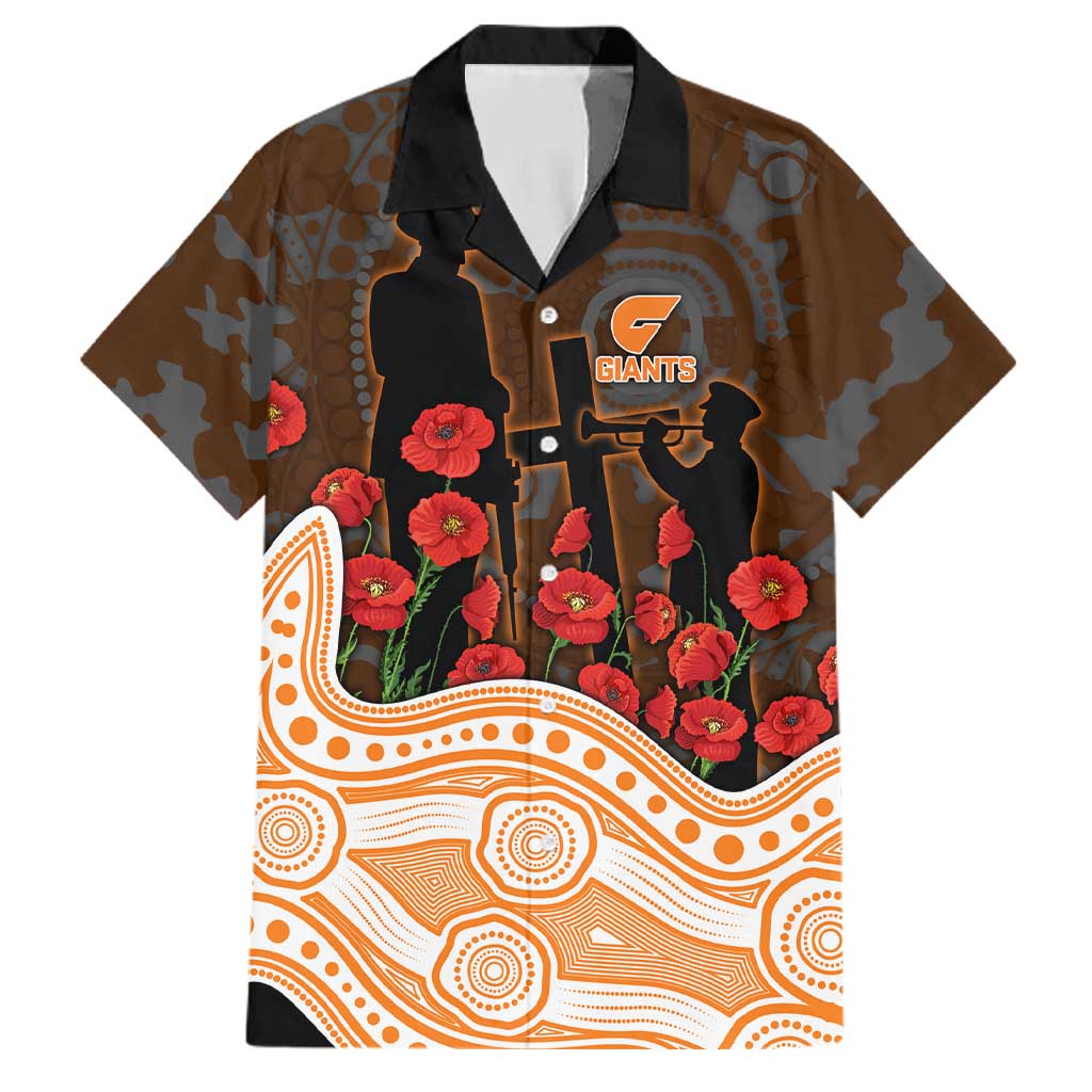 GWS Giants ANZAC Day Family Matching Summer Maxi Dress and Hawaiian Shirt Indigenous Dot Art with Poppy Flower Tribute