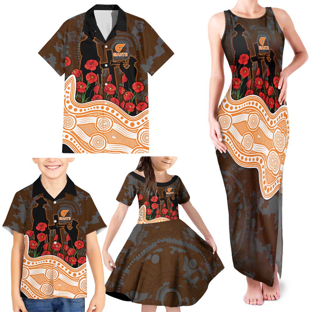 GWS Giants ANZAC Day Family Matching Tank Maxi Dress and Hawaiian Shirt Indigenous Dot Art with Poppy Flower Tribute