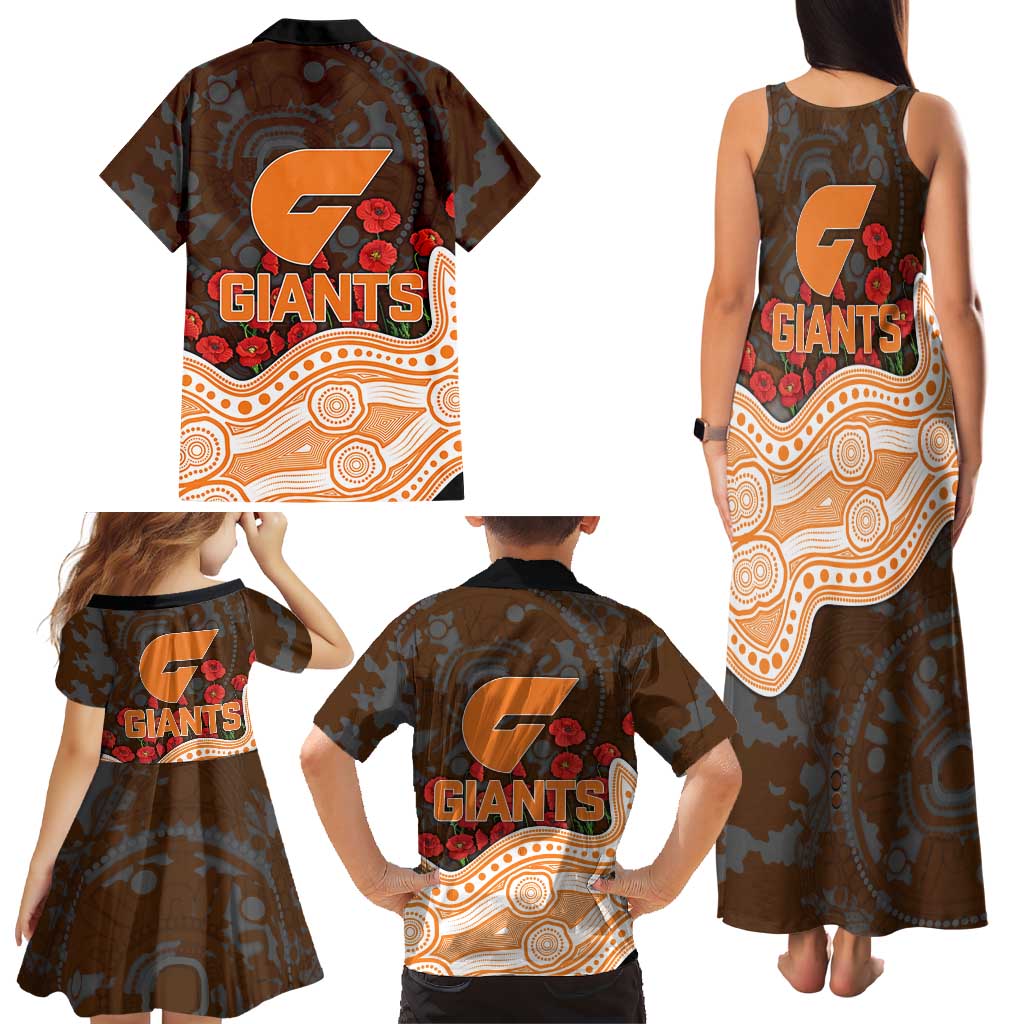 GWS Giants ANZAC Day Family Matching Tank Maxi Dress and Hawaiian Shirt Indigenous Dot Art with Poppy Flower Tribute