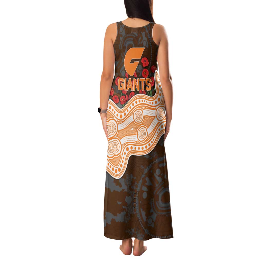 GWS Giants ANZAC Day Family Matching Tank Maxi Dress and Hawaiian Shirt Indigenous Dot Art with Poppy Flower Tribute