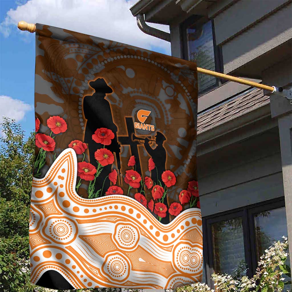 GWS Giants ANZAC Day Garden Flag Indigenous Dot Art with Poppy Flower Tribute