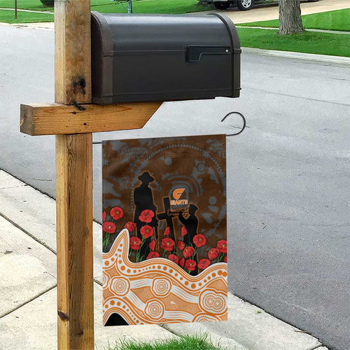 GWS Giants ANZAC Day Garden Flag Indigenous Dot Art with Poppy Flower Tribute