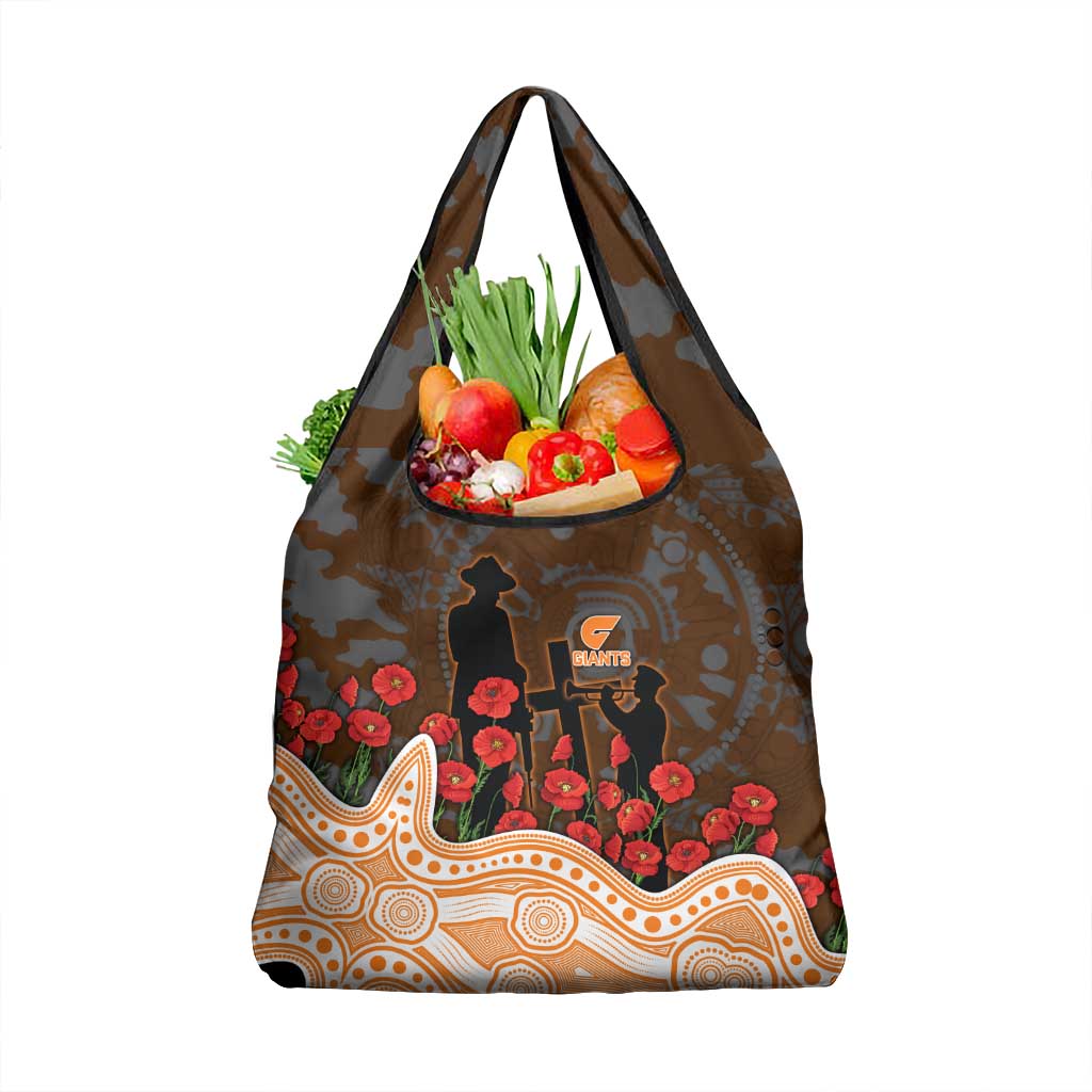 GWS Giants ANZAC Day Grocery Bag Indigenous Dot Art with Poppy Flower Tribute