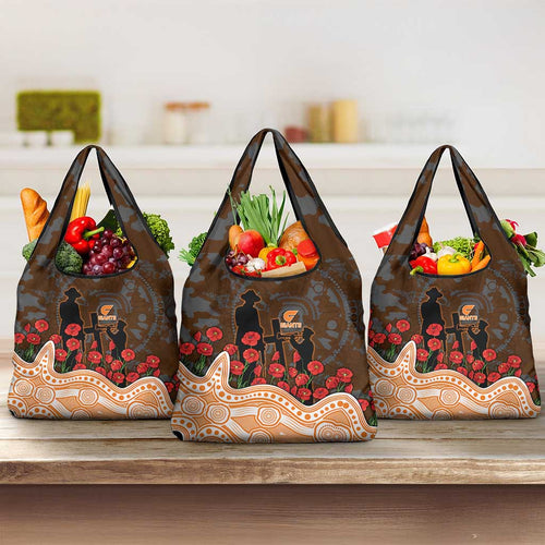 GWS Giants ANZAC Day Grocery Bag Indigenous Dot Art with Poppy Flower Tribute