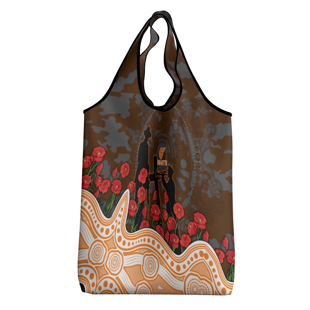 GWS Giants ANZAC Day Grocery Bag Indigenous Dot Art with Poppy Flower Tribute