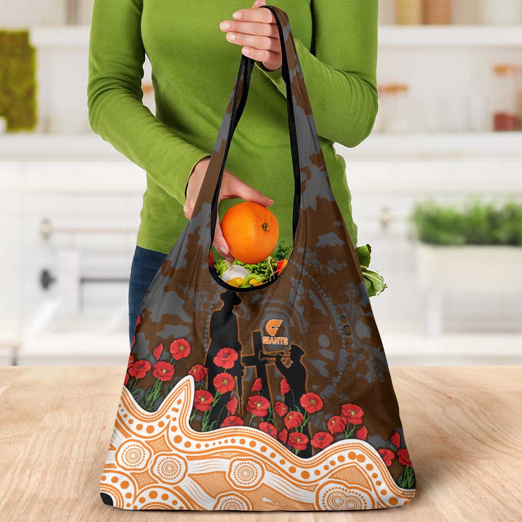 GWS Giants ANZAC Day Grocery Bag Indigenous Dot Art with Poppy Flower Tribute