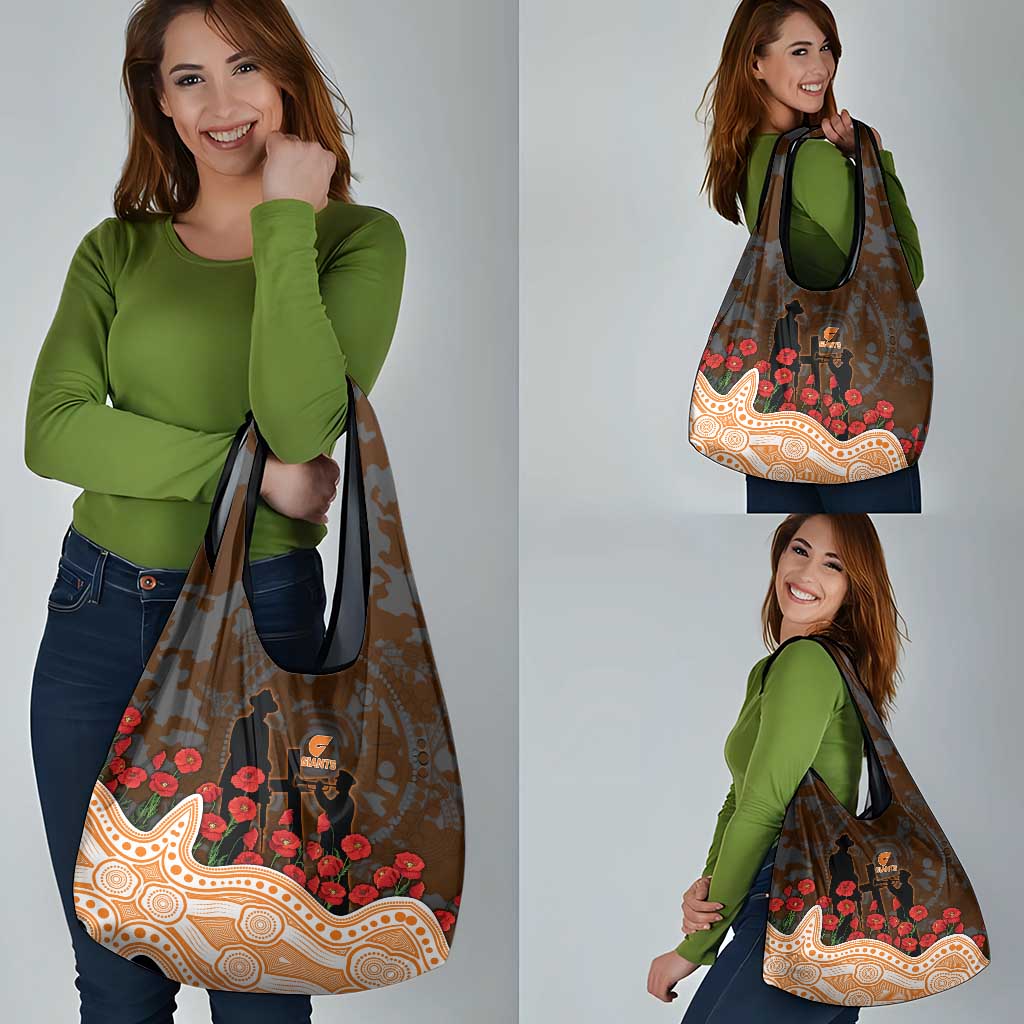 GWS Giants ANZAC Day Grocery Bag Indigenous Dot Art with Poppy Flower Tribute