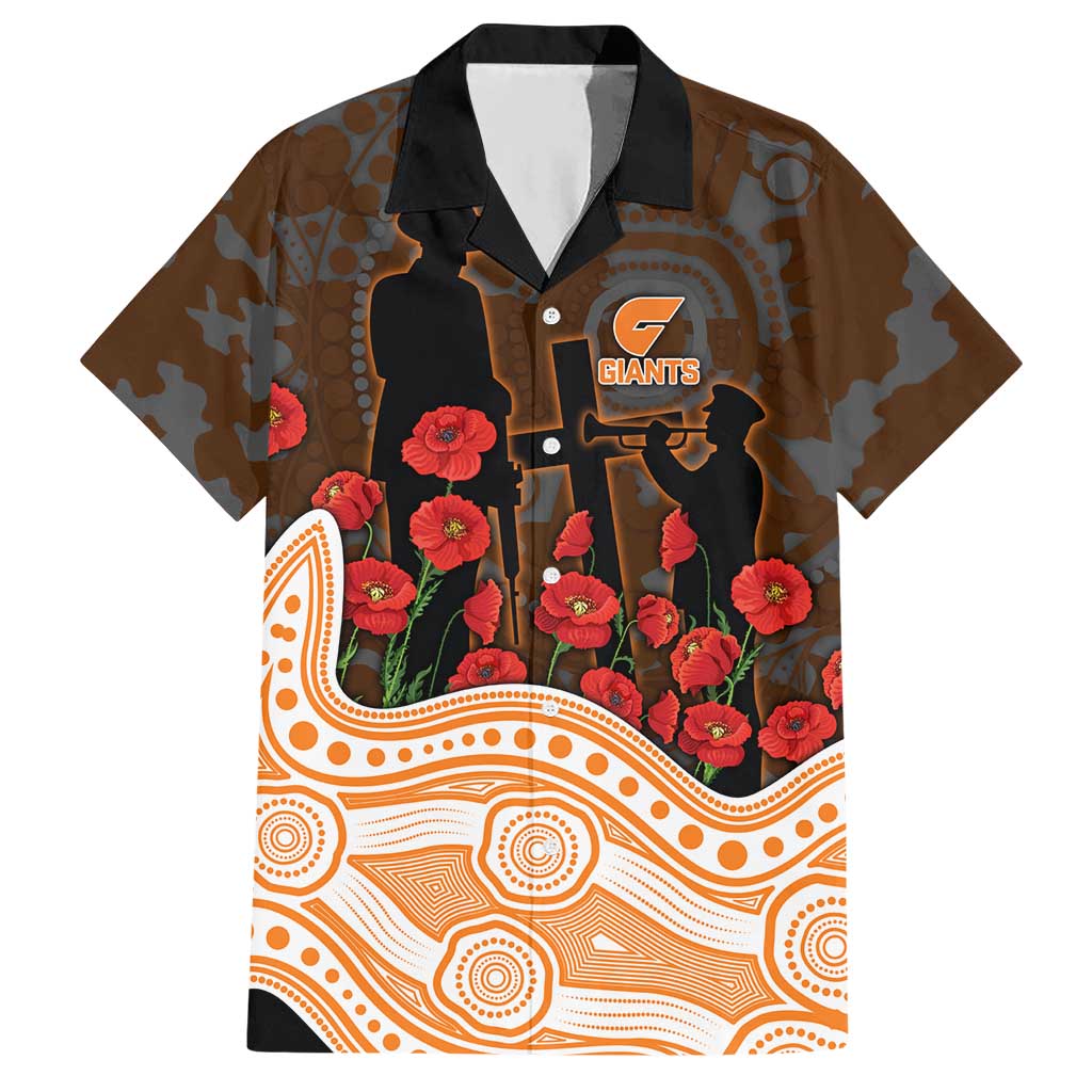GWS Giants ANZAC Day Hawaiian Shirt Indigenous Dot Art with Poppy Flower Tribute
