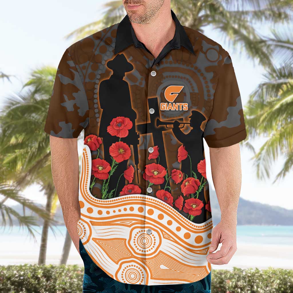 GWS Giants ANZAC Day Hawaiian Shirt Indigenous Dot Art with Poppy Flower Tribute