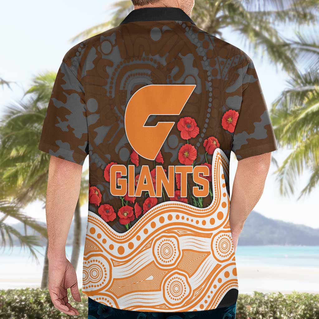 GWS Giants ANZAC Day Hawaiian Shirt Indigenous Dot Art with Poppy Flower Tribute