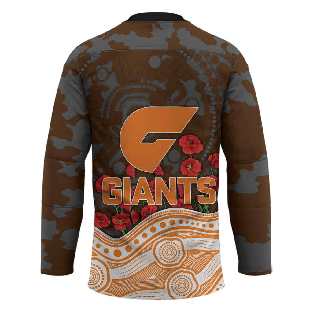 GWS Giants ANZAC Day Hockey Jersey Indigenous Dot Art with Poppy Flower Tribute