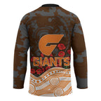 GWS Giants ANZAC Day Hockey Jersey Indigenous Dot Art with Poppy Flower Tribute