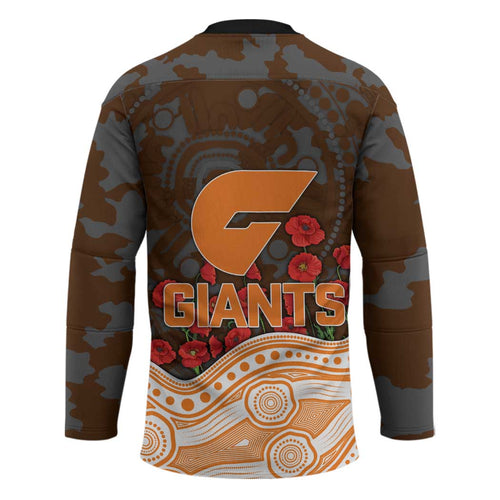 GWS Giants ANZAC Day Hockey Jersey Indigenous Dot Art with Poppy Flower Tribute