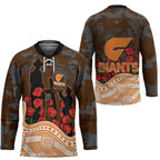 GWS Giants ANZAC Day Hockey Jersey Indigenous Dot Art with Poppy Flower Tribute