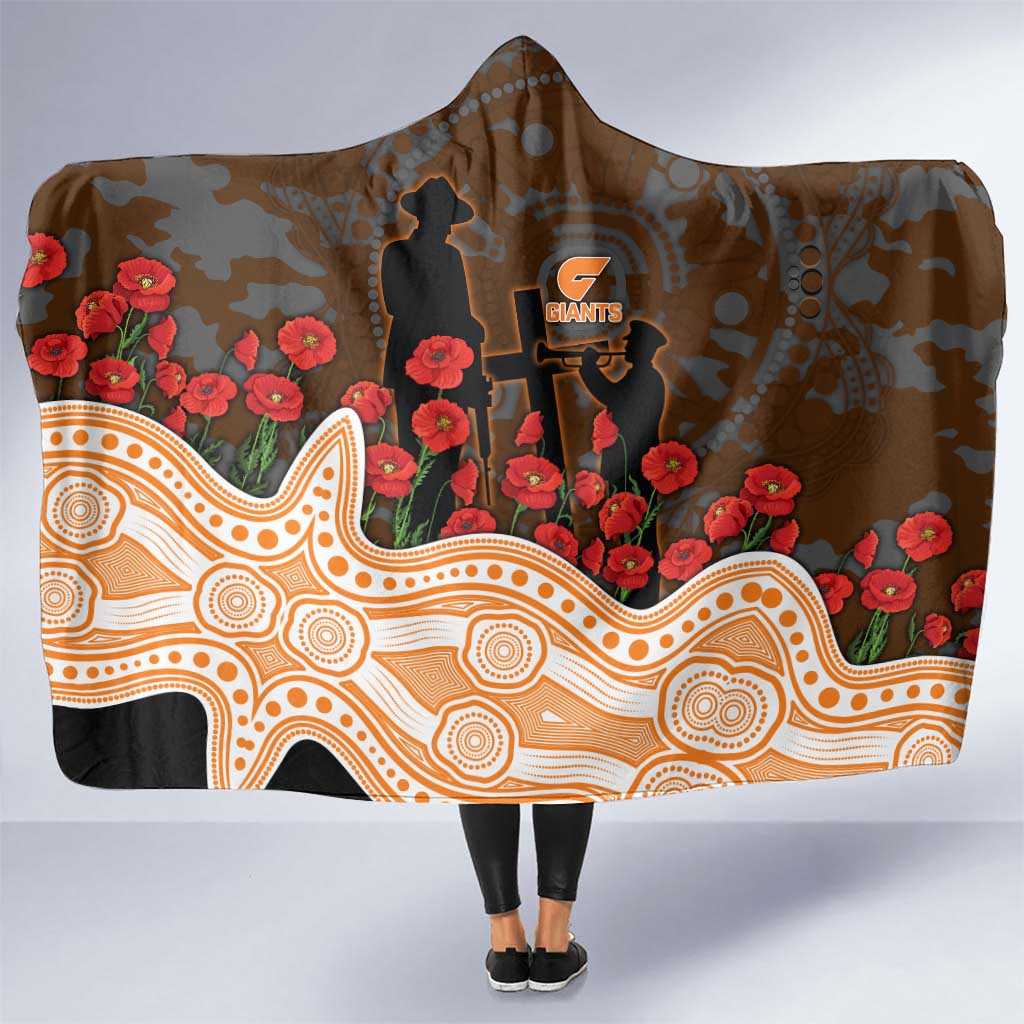GWS Giants ANZAC Day Hooded Blanket Indigenous Dot Art with Poppy Flower Tribute