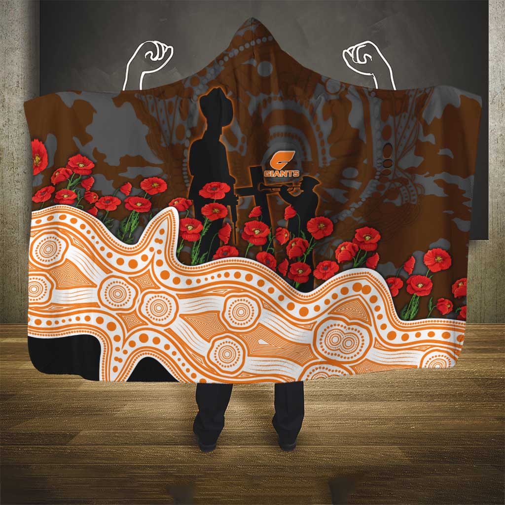 GWS Giants ANZAC Day Hooded Blanket Indigenous Dot Art with Poppy Flower Tribute