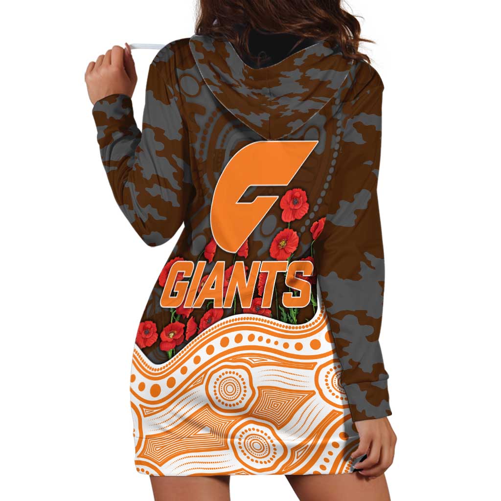GWS Giants ANZAC Day Hoodie Dress Indigenous Dot Art with Poppy Flower Tribute