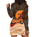 GWS Giants ANZAC Day Hoodie Dress Indigenous Dot Art with Poppy Flower Tribute