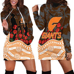 GWS Giants ANZAC Day Hoodie Dress Indigenous Dot Art with Poppy Flower Tribute