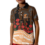 GWS Giants ANZAC Day Kid Polo Shirt Indigenous Dot Art with Poppy Flower Tribute