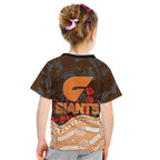 GWS Giants ANZAC Day Kid T Shirt Indigenous Dot Art with Poppy Flower Tribute