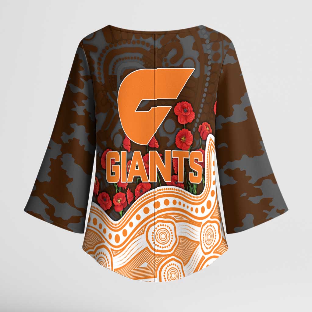 GWS Giants ANZAC Day Kimono Sleeve Blouse Indigenous Dot Art with Poppy Flower Tribute