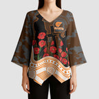 GWS Giants ANZAC Day Kimono Sleeve Blouse Indigenous Dot Art with Poppy Flower Tribute