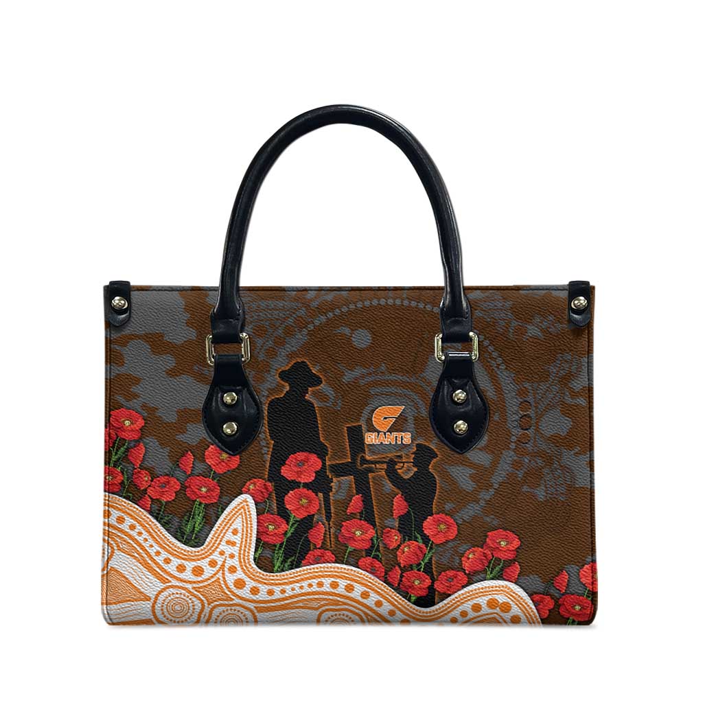 GWS Giants ANZAC Day Leather Bag Indigenous Dot Art with Poppy Flower Tribute