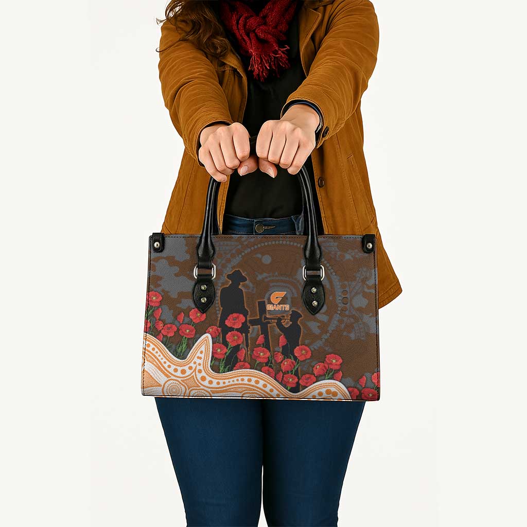 GWS Giants ANZAC Day Leather Bag Indigenous Dot Art with Poppy Flower Tribute