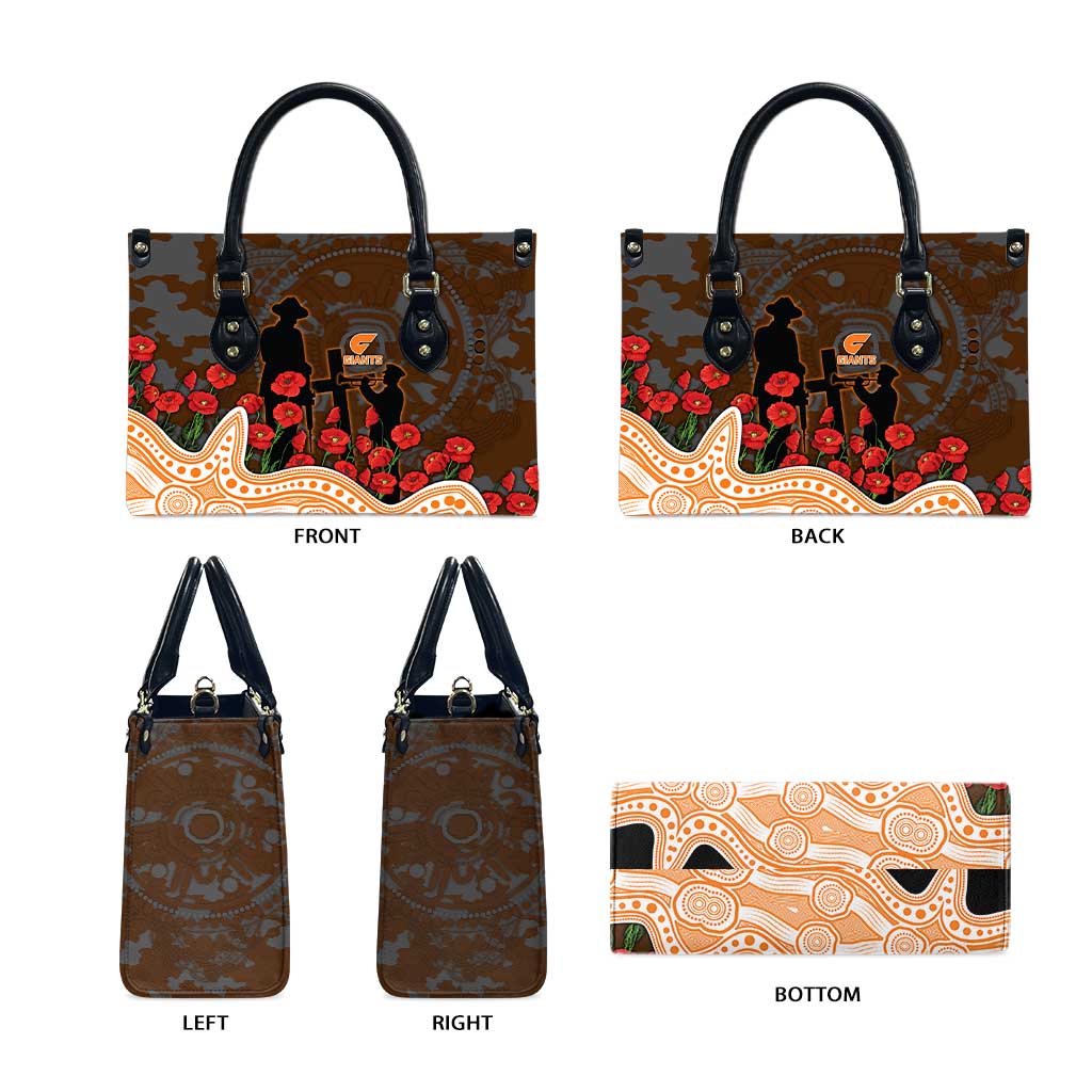 GWS Giants ANZAC Day Leather Bag Indigenous Dot Art with Poppy Flower Tribute