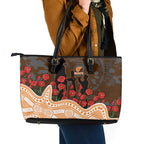 GWS Giants ANZAC Day Leather Tote Bag Indigenous Dot Art with Poppy Flower Tribute